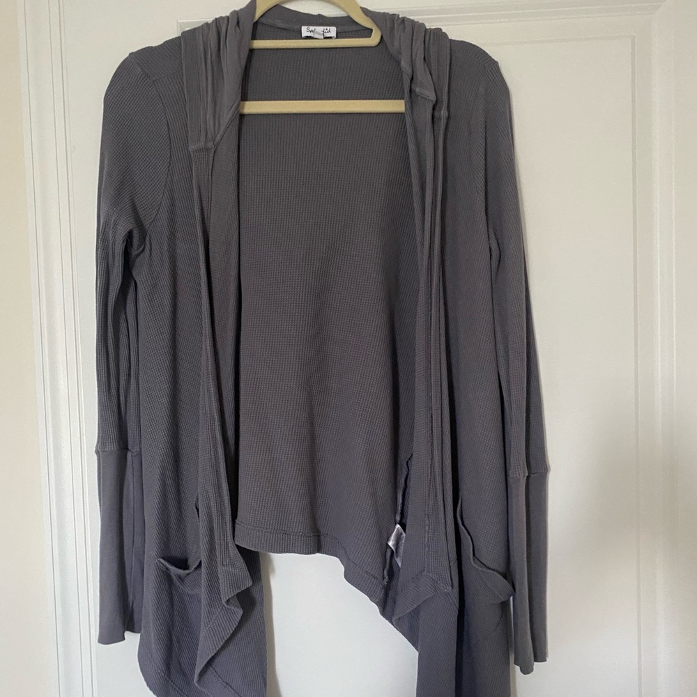 Splendid thermal hooded cardigan in grey
